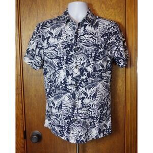 Goodfellow & Co Boys Small Navy White Tropical Floral Button Down Shirt Cotton